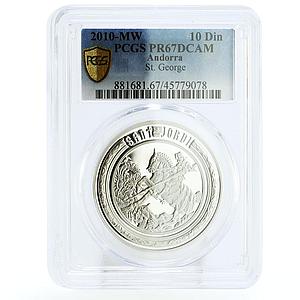 Andorra 10 diners Holy Helpers St George Horse Dragon PR67 PCGS silver coin 2010