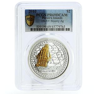 Pitcairn Islands 2 dollars HMAV Bounty Ship PR69 PCGS gilded silver coin 2010