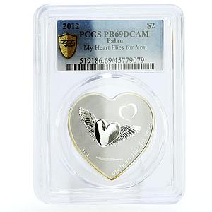 Palau 2 dollars My Heart Flies For You Love Gift PR69 PCGS silver coin 2012