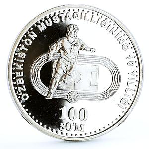 Uzbekistan 100 som Independence Olympic Museum Football Player silver coin 2001