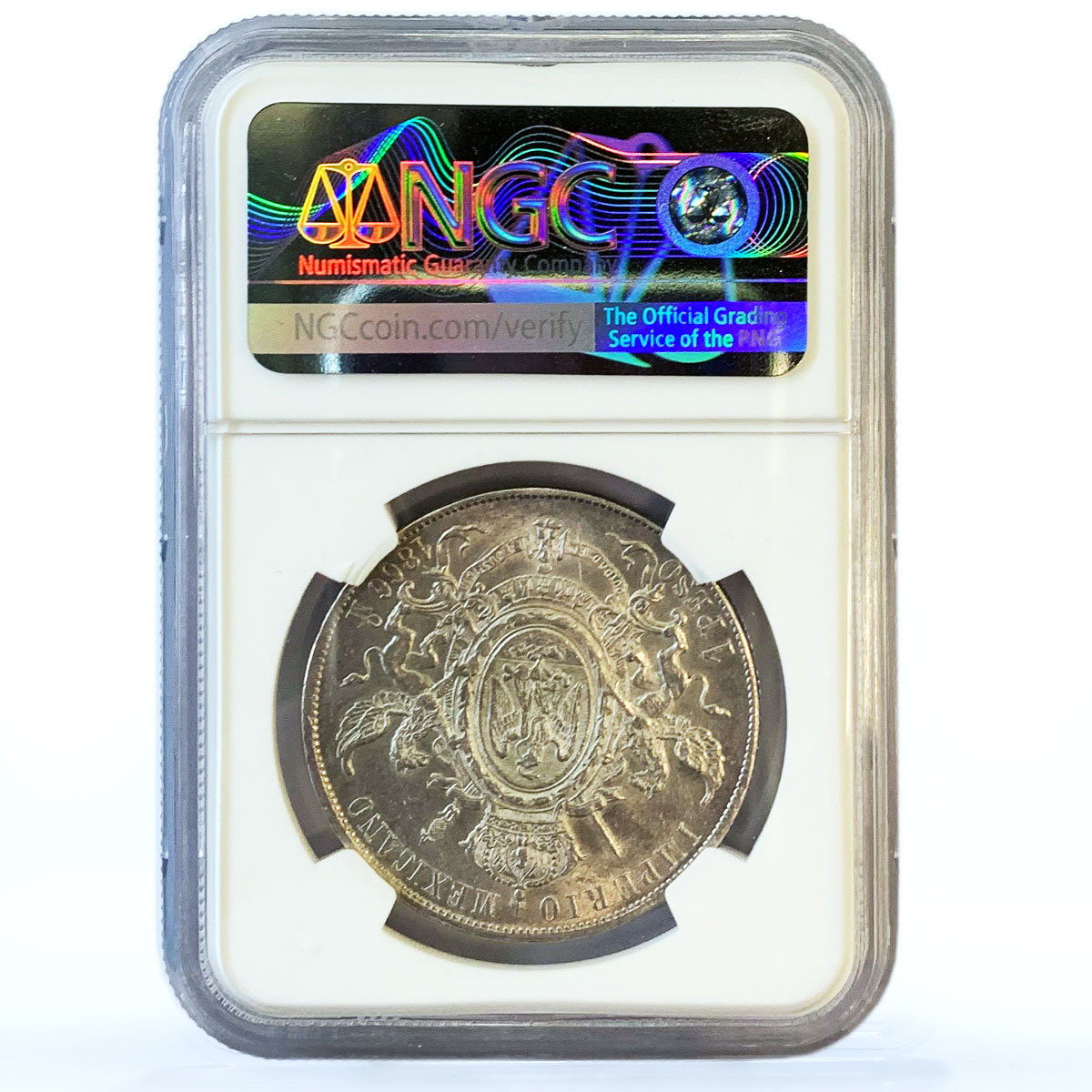 Mexico 1 peso Maximiliano I AU58 NGC silver coin 1866