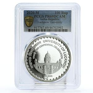 India 100 rupees Lucknow University Building Architecture PR69 PCGS Ag coin 2020