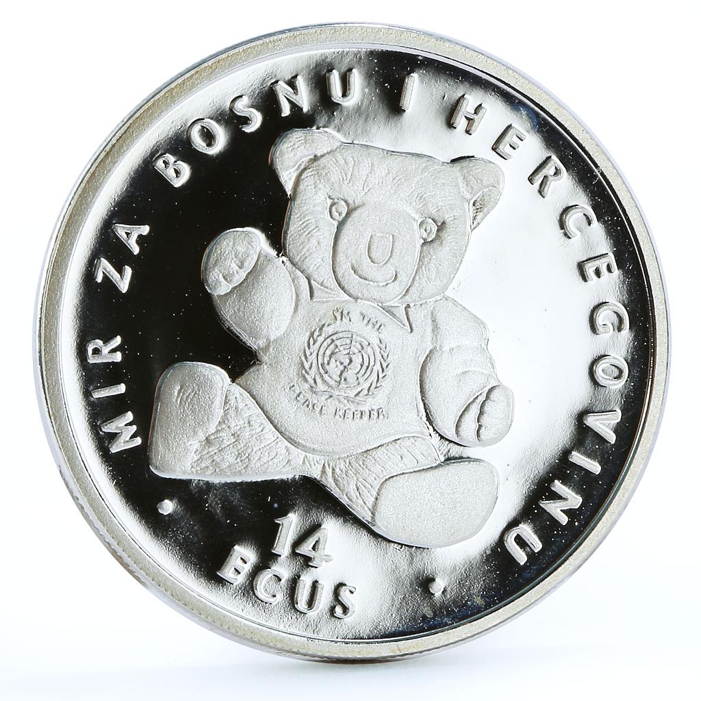 Bosnia and Herzegovina 14 ecu UN Peace Teddy Bear Toy proof silver coin 1994