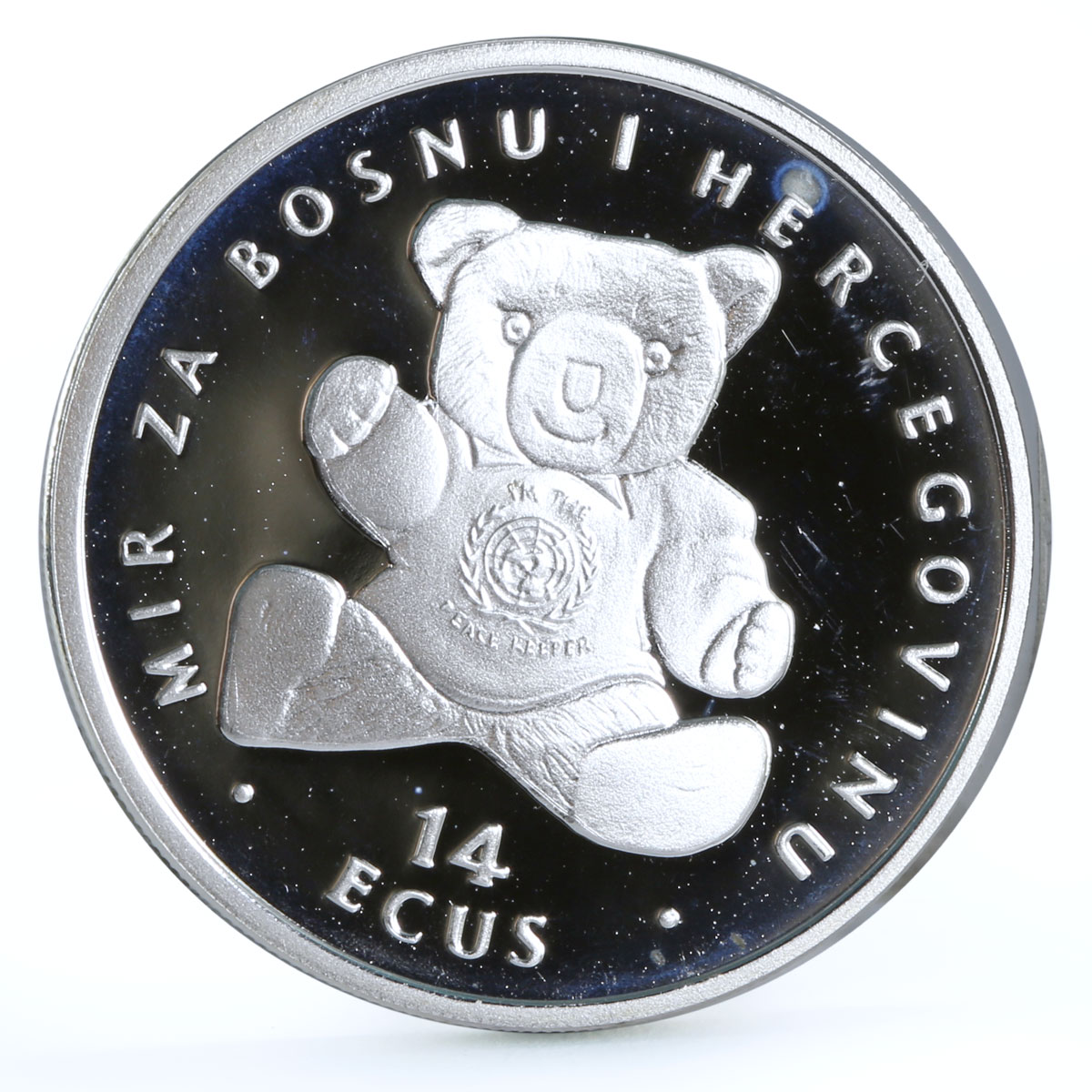 Bosnia and Herzegovina 14 ecu UN Peace Teddy Bear Toy proof silver coin 1994
