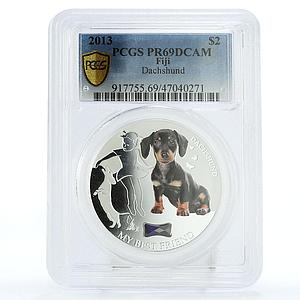 Fiji 2 dollars Home Pets Dachshund Dog Animals PR69 PCGS silver coin 2013
