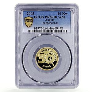 Angola 10 kwanzas 30 Years of Independence Stylized Gear PR69 PCGS Au coin 2005