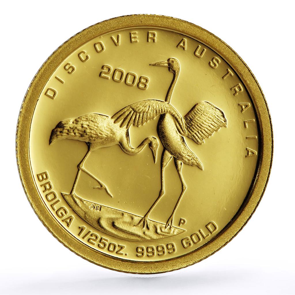 Australia 5 dollars Discovers Brolga Bird Animals Fauna proof gold coin 2008