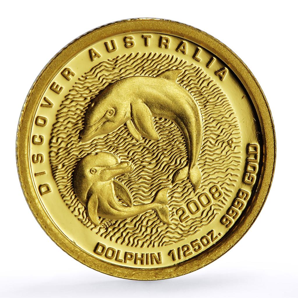 Australia 5 dollars Discovers Dolphin Animals Fauna proof gold coin 2008