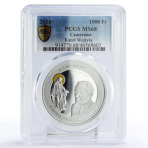 Cameroon 1000 francs Priest Karol Wojtyla Virgin Mary MS68 PCGS silver coin 2016