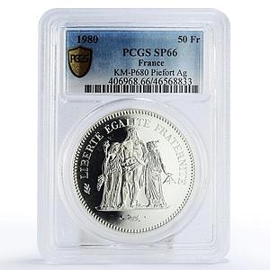 France 50 francs Freedom Equality Fraternity SP66 PCGS piedfort silver coin 1980