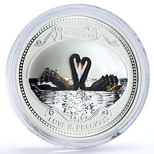 Niue 2 dollars Love is Precious Black Swans proof silver coin 2009