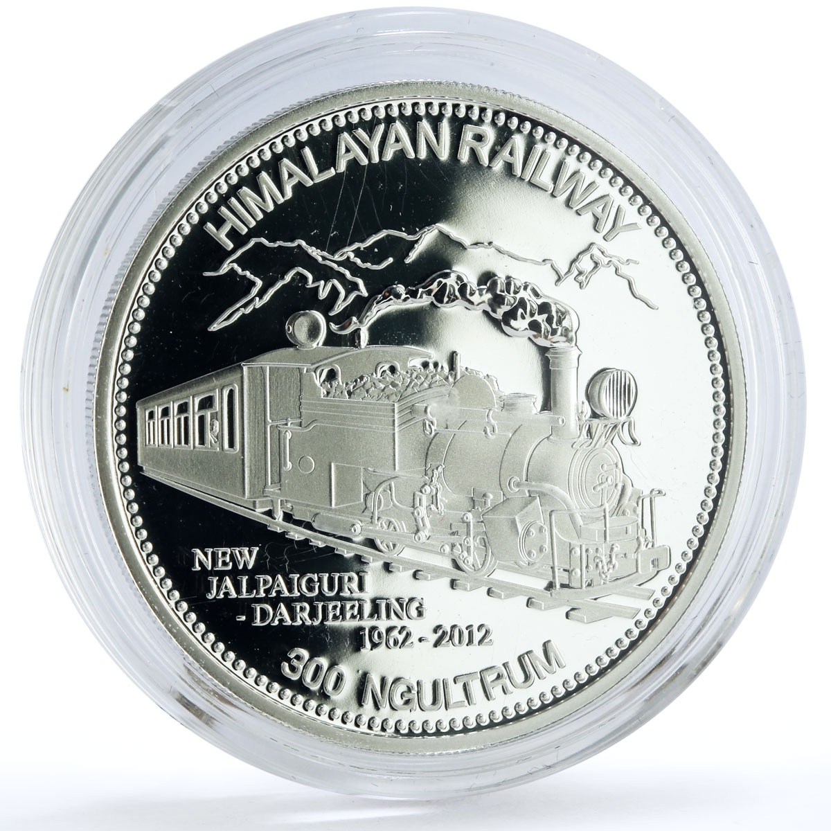 Bhutan 300 ngultrum Trains Railways Himalayan Locomotive proof silver coin 2012