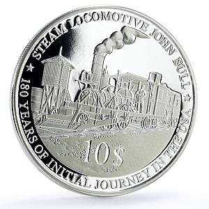 Fiji 10 dollars Trains Railways John Bull Steam Locomotive silver coin 2010