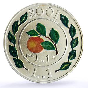 Italy 1 lira 1946 Edition Apple Branch Coat of Arms KM-219 colored Ag coin 2001