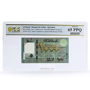 Lebanon 1000 livres Specimen Overprint Cedar Tree PPQ65 PCGS UNC banknote 2012