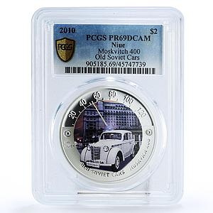 Niue 2 dollars Old Soviet Cars Moskvich 400 PR69 PCGS colored silver coin 2010
