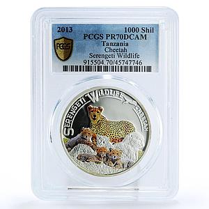 Tanzania 1000 shillings Serengeti Wildlife Cheetah Fauna PR70 PCGS Ag coin 2013