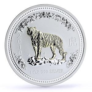 Australia 1 dollar Lunar Calendar I Year of the Tiger gilded silver coin 2010