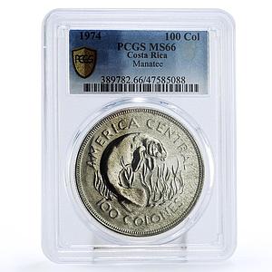 Costa Rica 100 colones Wildlife Conservation Manatee MS66 PCGS silver coin 1974