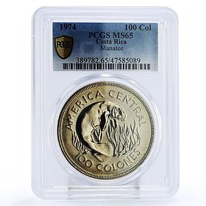 Costa Rica 100 colones Wildlife Conservation Manatee MS65 PCGS silver coin 1974