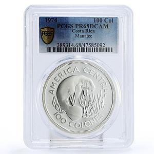 Costa Rica 100 colones Wildlife Conservation Manatee PR68 PCGS silver coin 1974