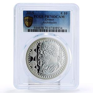 Greece 10 euro Greek Culture Philosophers Archimedes PR70 PCGS silver coin 2015