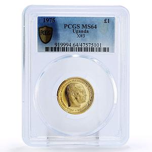 Uganda 1 pound President Idi Amin Dada Politics MS64 PCGS gold coin 1975