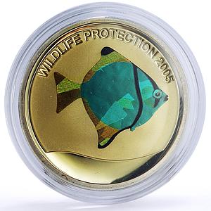Congo 10 francs Wildlife Protection Green Moony Fish Fauna colored Ag coin 2005