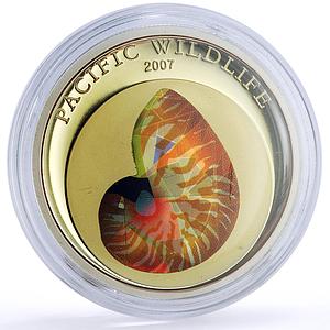 Palau 5 dollars Pacific Wildlife Nautilus Shell Fauna colored silver coin 2007