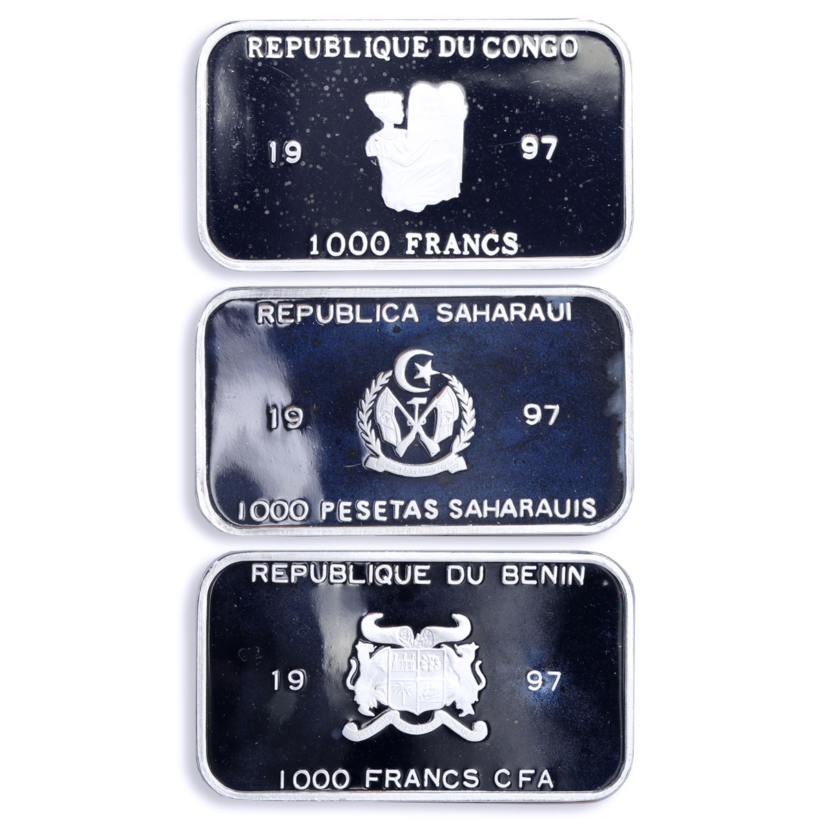 Benin Congo Saharawi set of 6 coins Football World Cup in France Ag coins 1997