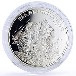 Ivory Coast 1000 francs Seafaring San Hermenegildo Ship Clipper silver coin 2013