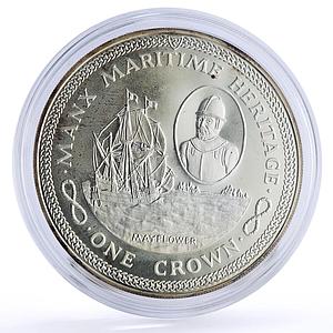 Isle of Man 1 crown Seafaring Mayflower Ship Clipper proof silver coin 1982