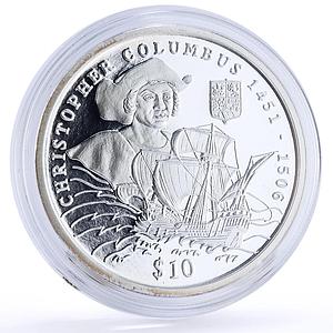 Liberia 10 dollars Seafaring Ship Clipper Christopher Columbus silver coin 1999