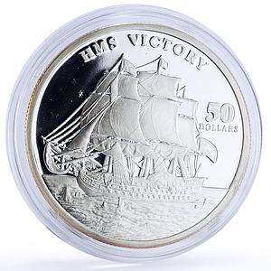 Marshall Islands 50 dollars Seafaring HMS Victory Ship Clipper silver coin 1998