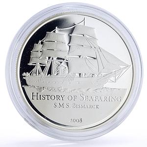 Samoa 5 dollars Seafaring SMS Bismarck Ship Clipper proof silver coin 2008