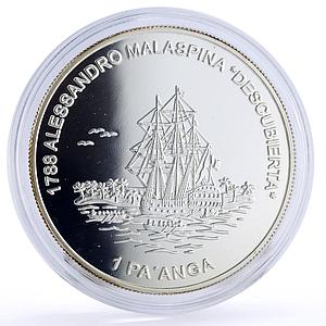 Tonga 1 paanga Seafaring Malaspina Descubierta Ship Clipper silver coin 2001
