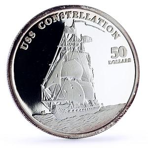 Marshall Islands 50 dollars Seafaring USS Constellation Ship silver coin 1998
