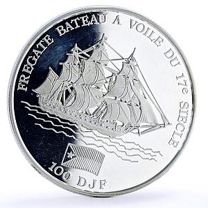 Djibouti 100 francs Seafaring Bateau Ship Clipper proof silver coin 1994