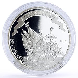 Gambia 200 dalasis Seafaring Anunciacao Ship Clipper proof silver coin 2014