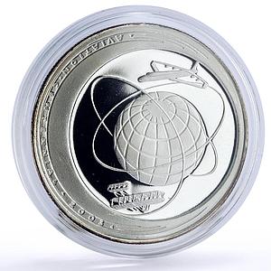 Liberia 10 dollars 100 Years of Aviation Planes Aircraft Globe silver coin 2003