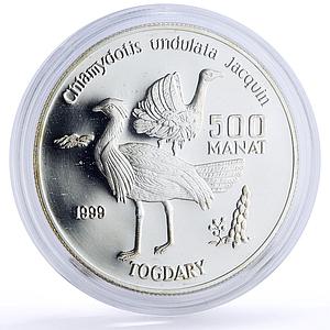 Turkmenistan 500 manat Red Book Wildlife Houbara Bird Fauna silver coin 1999