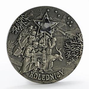 Poland 20 zlotych Christmas Carolers Zirconia Star silver coin 2001