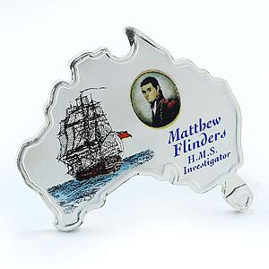 Uganda 5000 shillings Matthew Flinders H.M.S Investigator proof silver coin 2002