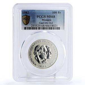 Monaco 100 francs Rainier III Prince Albert Politics MS68 PCGS silver coin 1982