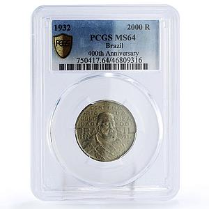 Brazil 2000 reis 400 Years Colonization King Joao III MS64 PCGS silver coin 1932