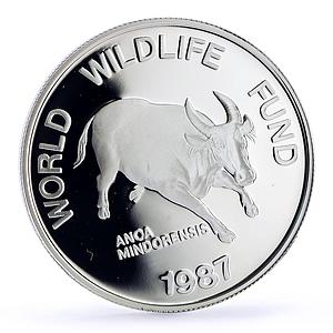 Philippines 200 piso WWF Mindoro Buffalo Bull Fauna proof silver coin 1987