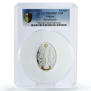 Ghana 5 cedis Renaissance Art Ornament Two Angels PR69 PCGS silver coin 2014
