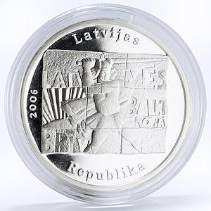 Latvia 1 lats Barricades of January 1991 Man with a Sword proof silver coin 2006