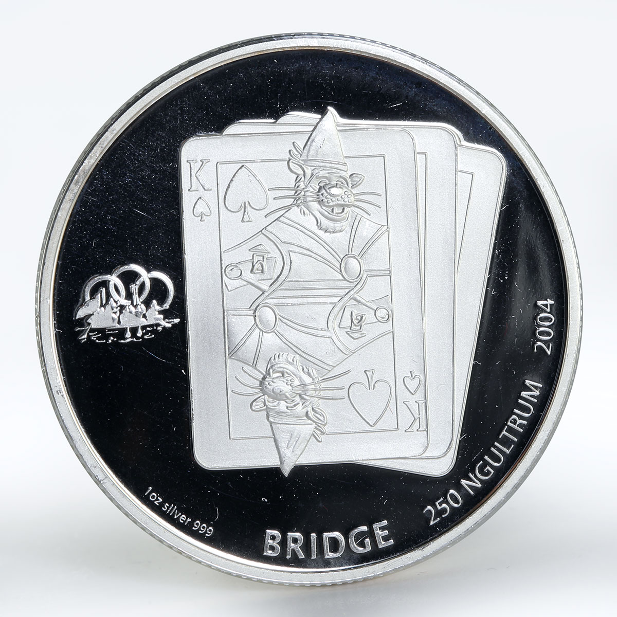 Bhutan 250 ngultrum Games Bridge card proof silver coin 2004