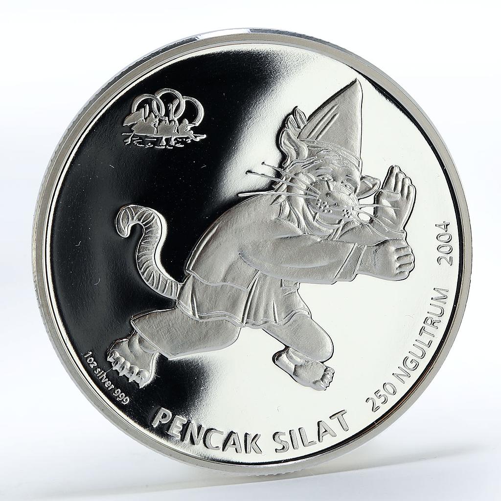 Bhutan 250 ngultrum Indonesian Games Pencak Silat proof silver coin 2004